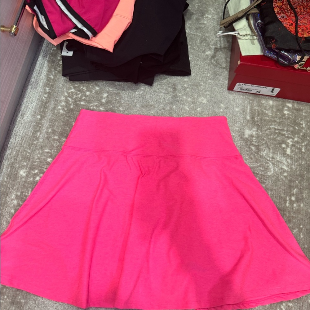 Beyond Yoga Pink Pleated Skater Mini Skirt